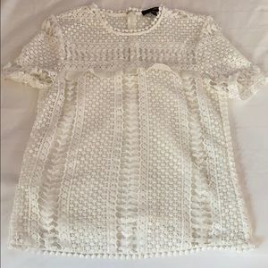 Aqua Lace Ruffle Short Sleeve Blouse Top small